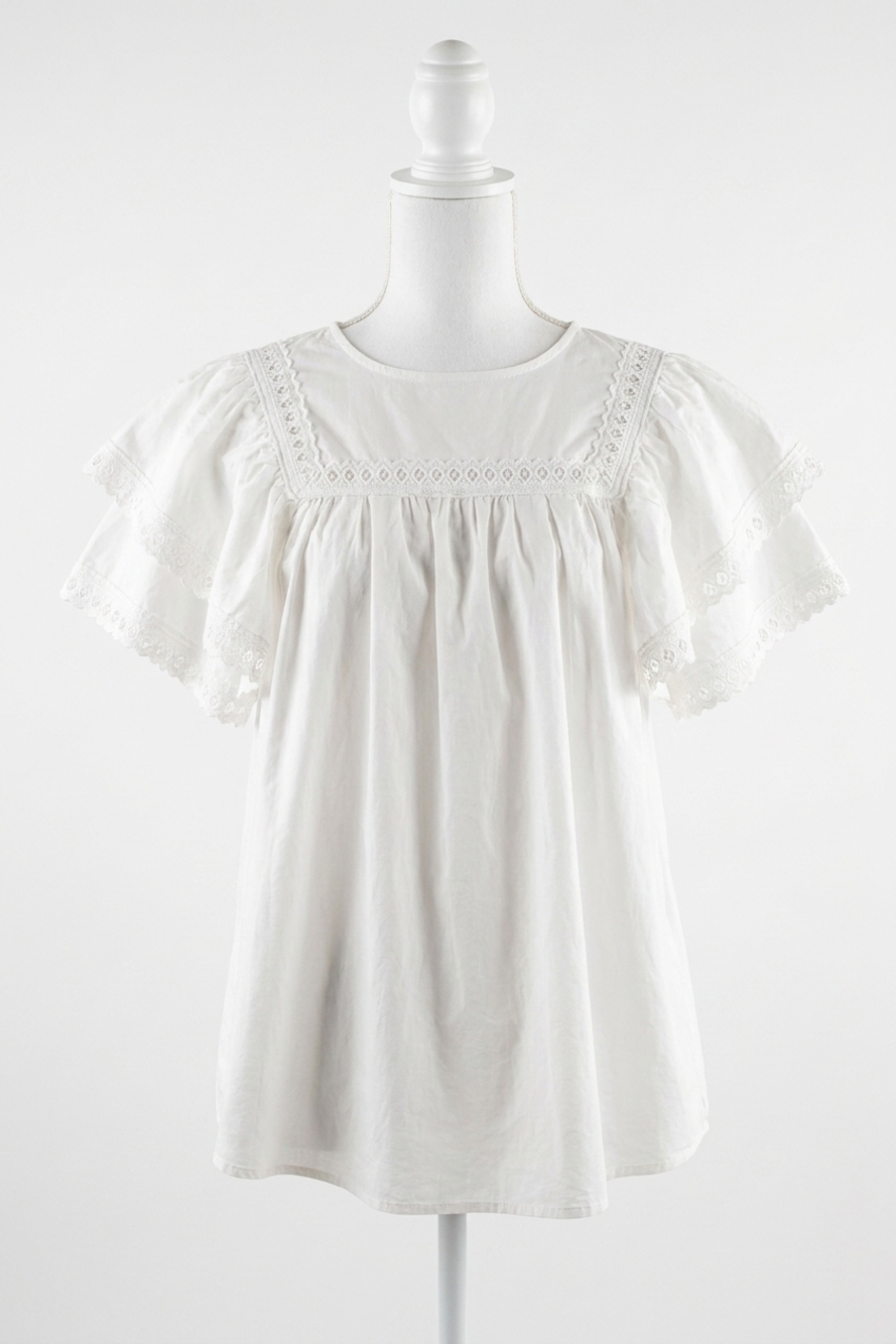 NEW EASEL crochet lace ruffle peasant top in white